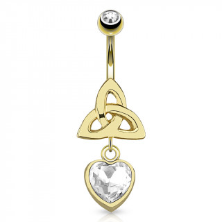Piercing nombril plaqué or avec symbole de la trinité et coeur