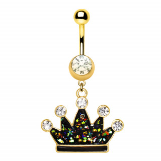 Piercing nombril plaqué or à couronne pailletée