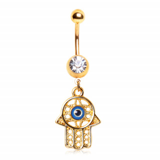 Piercing nombril plaqu or hamsa avec oeil qui voit tout