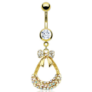 Piercing nombril plaqu or lacet pav de pierre et noeud papillon