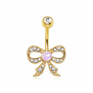 Piercing nombril plaqu or noeud papillon avec Opale et strass