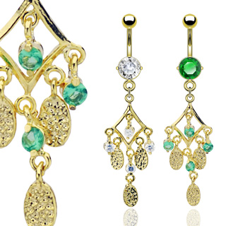 Piercing nombril plaqu� or pendentif chandelier