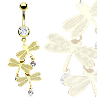 Piercing nombril plaqu� or pendentif de libellules