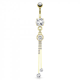 Piercing nombril plaqu or  pendentif rond avec barettes serties