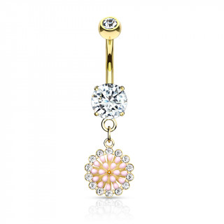 Piercing nombril plaqu or  pendentif rosace emaille