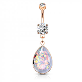 Piercing nombril plaqu or rose  larme d'opalite suspendue