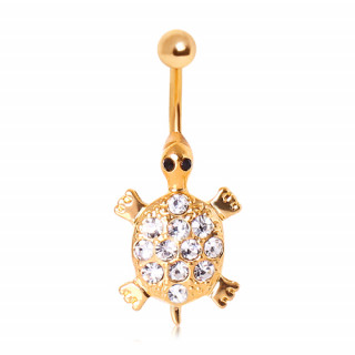 Piercing nombril plaqu or tortue de mer au dos pav de strass