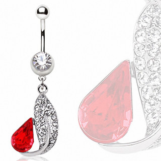 Piercing nombril  plume strass et larme de pierre rouge