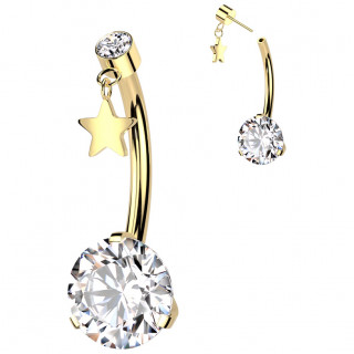 Piercing nombril push-in dor Titane  pendentif toile et zirconiums