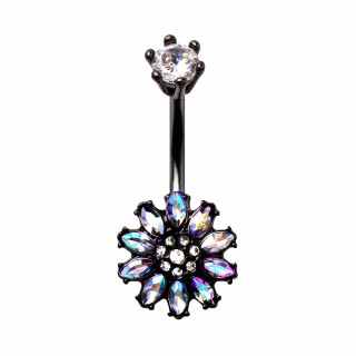 Piercing nombril PVD noir  fleur Aurore Borale