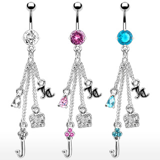 Piercing nombril quadruple pendentif serti