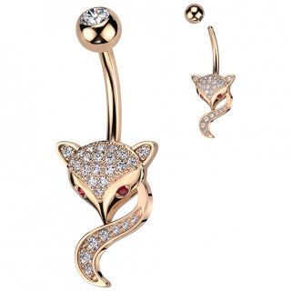 Piercing nombril renard cuivr pav de zirconiums  regard malicieux