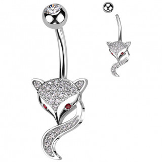 Piercing nombril renard pav de zirconiums  regard malicieux