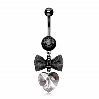 Piercing nombril rtro  noeud papillon en tissu et coeur de strass