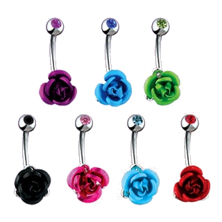 Piercing nombril rose  tige sertie