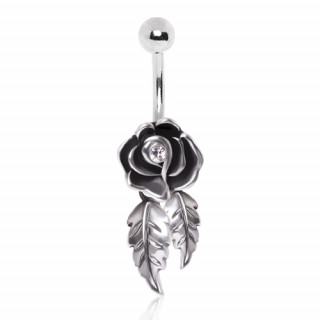 Piercing nombril rose avec feuilles suspendues