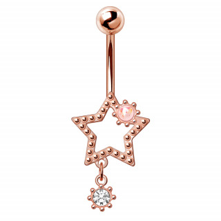 Piercing nombril rose gold toile rivete  strass suspendu