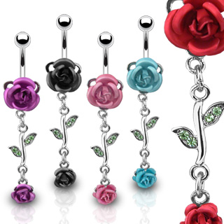 Piercing nombril roses et feuilles