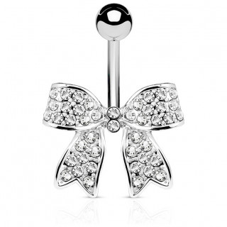 Piercing nombril ruban pav de cristaux clairs