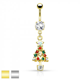 Piercing nombril sapin de Noel multicolore