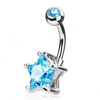 Piercing nombril serti  embout en forme d'toile bleu aqua