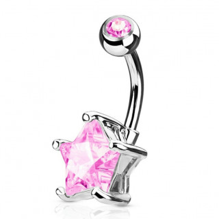 Piercing nombril serti  embout en forme d'toile rose