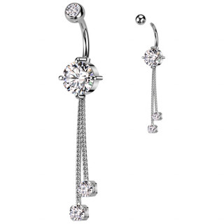 Piercing nombril serti à zirconiums supendus