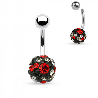 Piercing nombril shamballa  pierres noires, claires et rouges