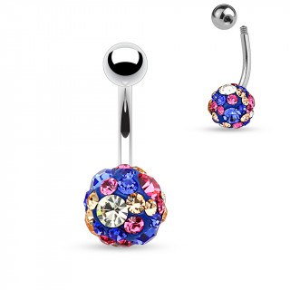 Piercing nombril shamballa bleu à pierres multicolores