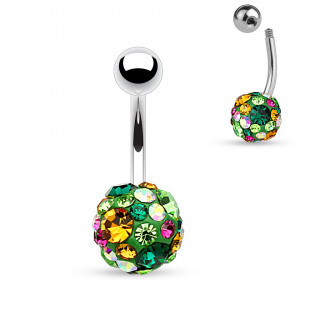 Piercing nombril shamballa vert  pierres multicolores