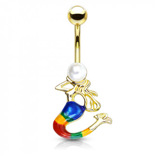 Piercing nombril sirne dore et emaille multicolore