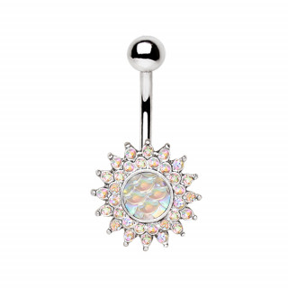 Piercing nombril soleil éblouissant de strass et écailles