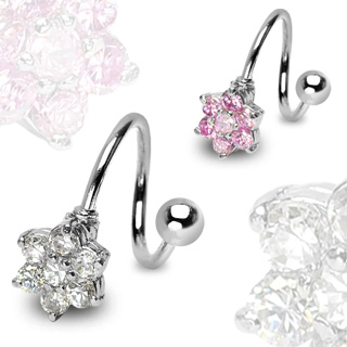 Piercing nombril spirale et fleur zircon