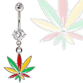 Piercing nombril stass  feuille de cannabis Rasta