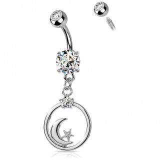 Piercing nombril strass  lune et toile cercles