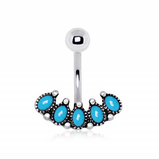 Piercing nombril style antique avec arc de turquoises ovales