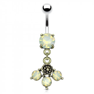 Piercing nombril style antique  fleur et Opalites