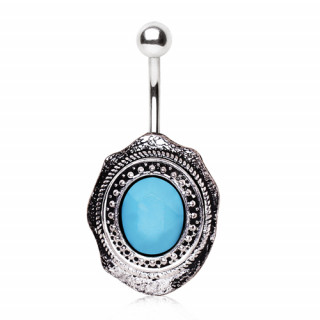 Piercing nombril style broche antique avec turquoise ovale