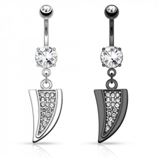 Piercing nombril style dent de dragon pave de strass