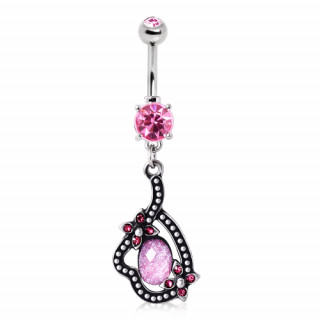 Piercing nombril style floral avec Opale rose synthtique