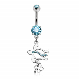 Piercing nombril style hawaen  tortue et fleur