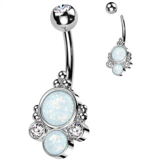 Piercing nombril style miroir ancien perlé à zirconiums et opales
