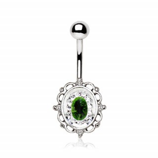 Piercing nombril style miroir ancien  strass vert et clairs