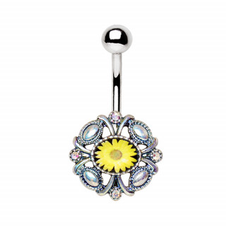 Piercing nombril style victorien à fleur jaune
