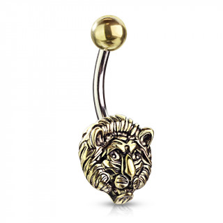 Piercing nombril à tête de lion dorée antique