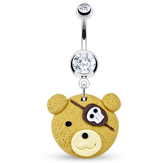 Piercing nombril tte de nounours pirate en pate  fimo