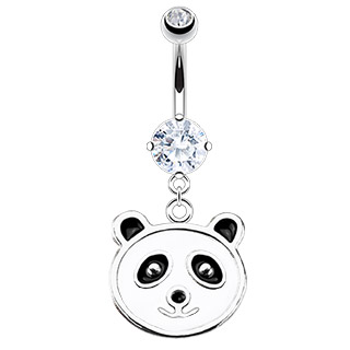 Piercing nombril tête de panda à pierre claire