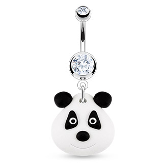 Piercing nombril tte de panda en pate  fimo