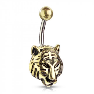 Piercing nombril  tte de tigre dore antique