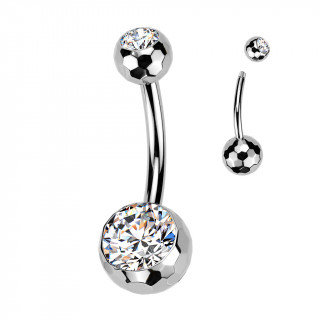 Piercing nombril Titane  boules facettes serties